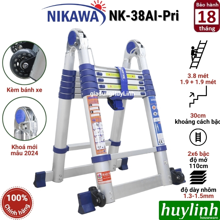 Thang nhôm rút đôi chữ A Nikawa NK-38AI PRI - 3.8 mét