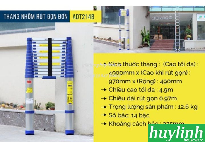 Thang nhôm rút đơn Advindeq ADT214B - 4.9 mét - giadunghuylinh.vn 6