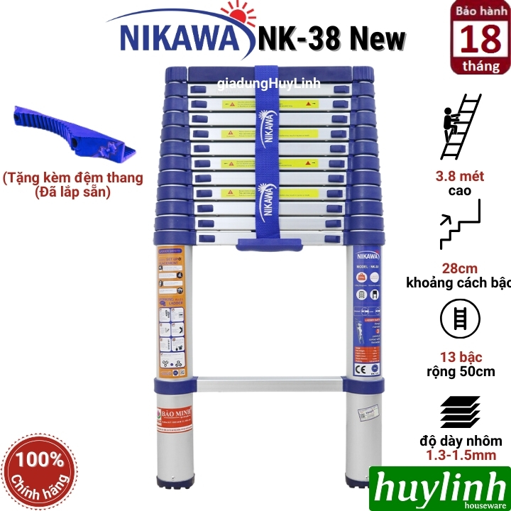 Thang nhôm rút đơn Nikawa NK-38 NEW - 3.8 mét - Tặng đệm cao su