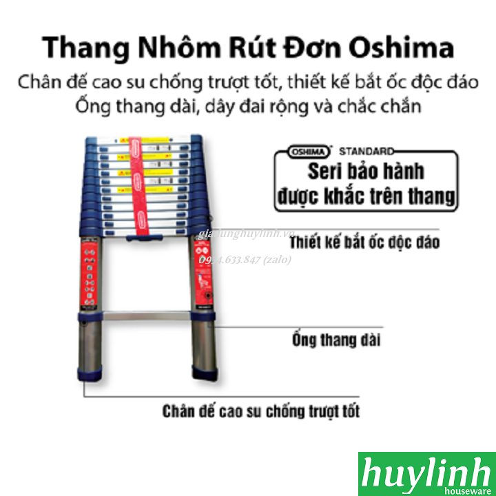 Thang nhôm rút đơn Oshima TD32 - 3.2 mét 3