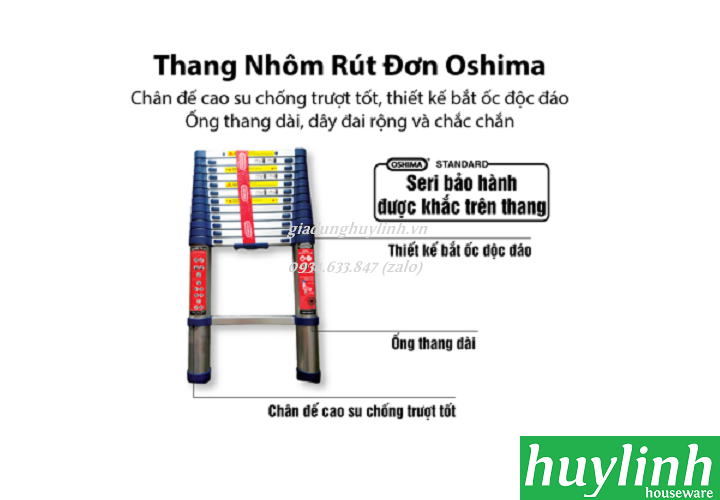 Thang nhôm rút đơn Oshima TD-51- 5.1 mét 3