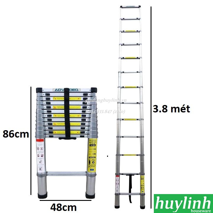 Thang nhôm rút đơn Advindeq ADT212F - 3.2 mét - đai nhôm 3