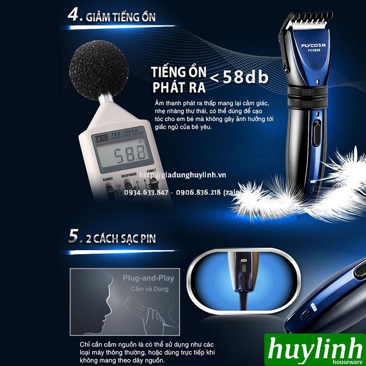 Tông đơ cắt tóc dùng pin Flyco FC5809 6