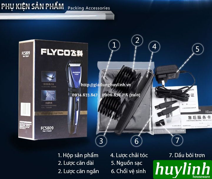 Tông đơ cắt tóc dùng pin Flyco FC5809 8