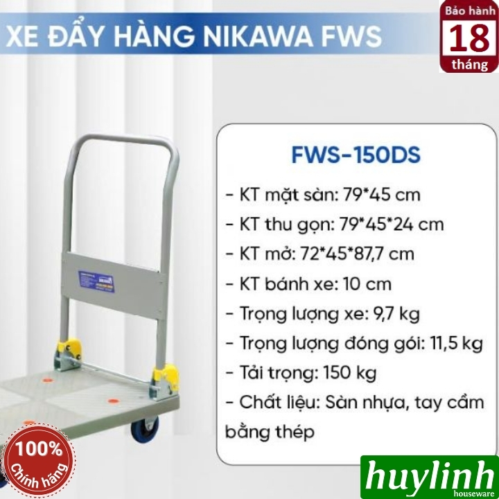 Xe đẩy hàng sàn nhựa Nikawa FWS-150DS