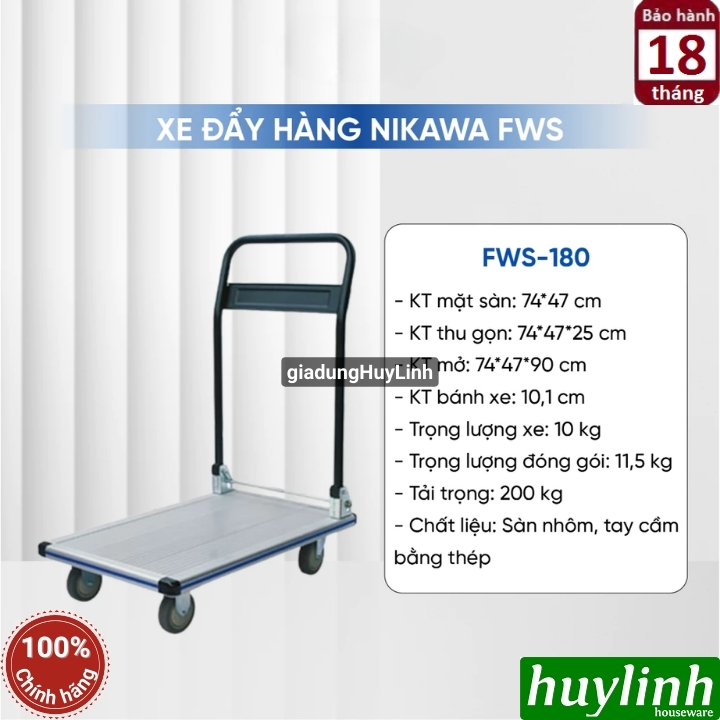 Xe kéo đẩy hàng sàn nhôm Nikawa FWS-180 2