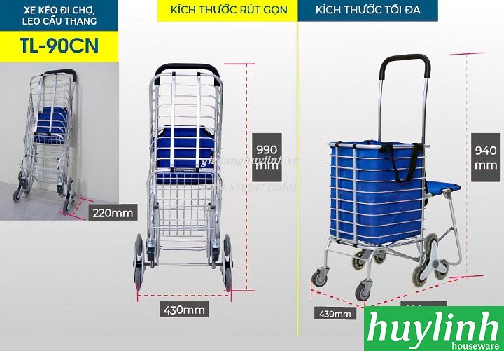 Xe kéo đi chợ Advindeq TL-90CN - 50kg - leo cầu thang 4