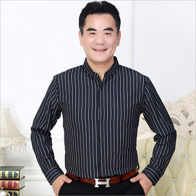 Áo sơ mi nam kẻ sọc màu đen dành cho đàn ông trung niên