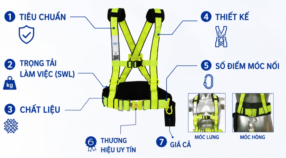 7 TIÊU CHÍ CHỌN MUA DÂY ĐAI AN TOÀN