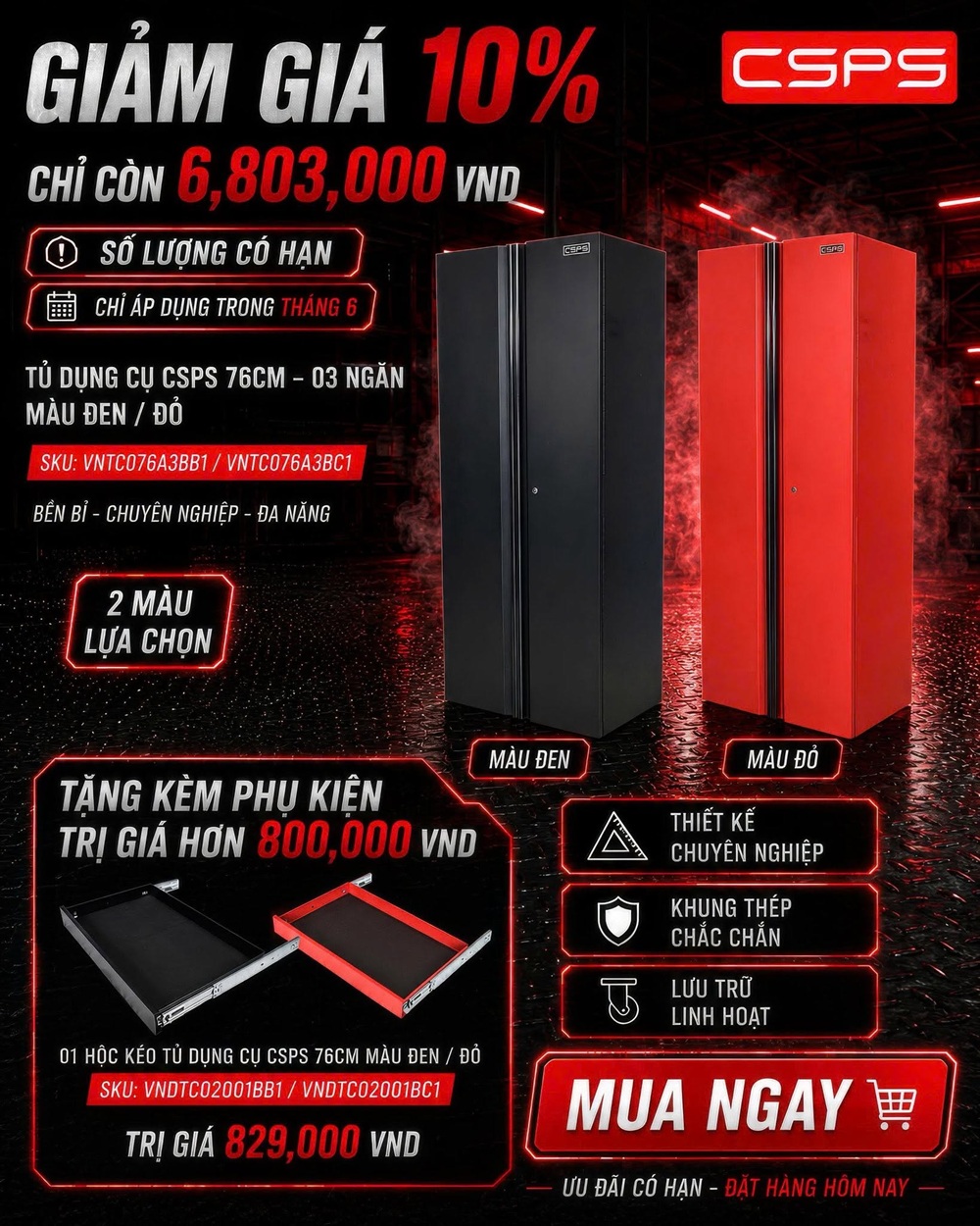 Tủ dụng cụ CSPS 76cm – 3 ngăn kéo