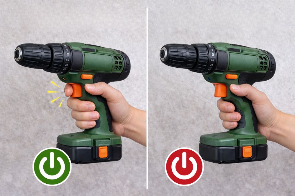 nhấn giữ công tắc để bật máy