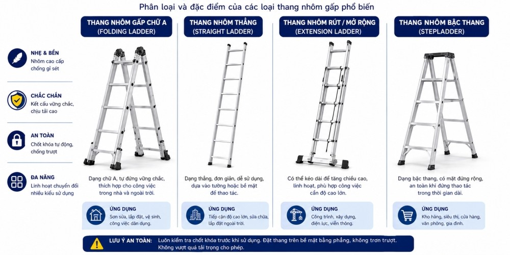 Các loại thang nhôm hiện nay