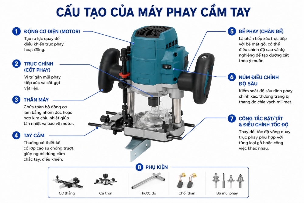 Cấu Tạo Và Nguyên Lý Hoạt Động Máy Phay Cầm Tay