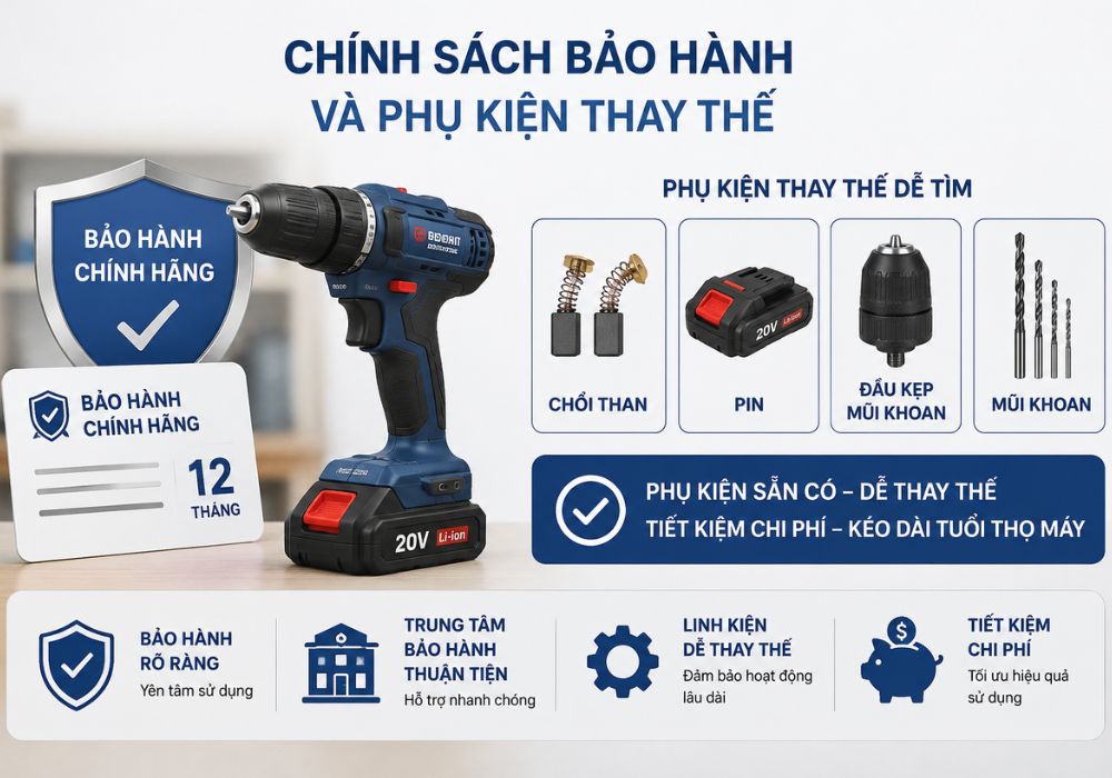 chính sách bảo hành và phụ kiện thay thế