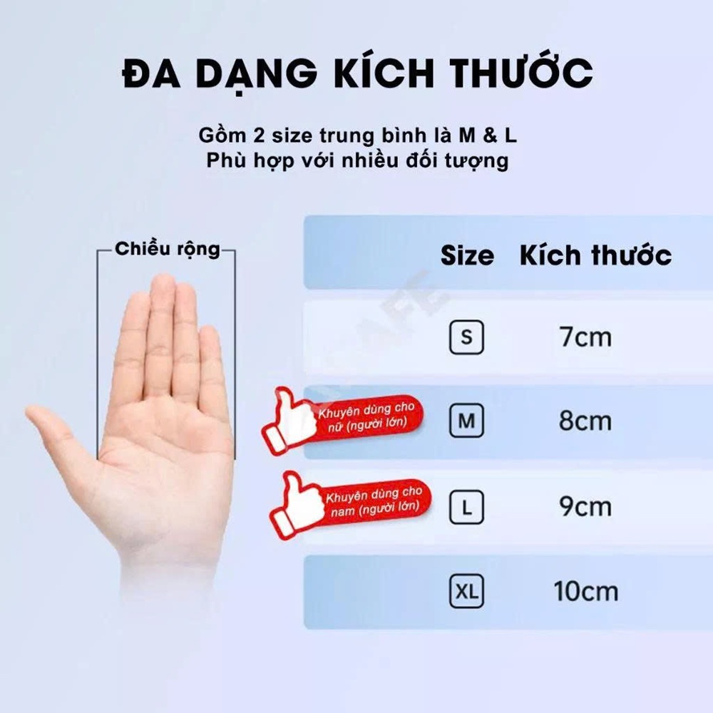 Chọn găng tay size S, M, L, XL theo số đo tay