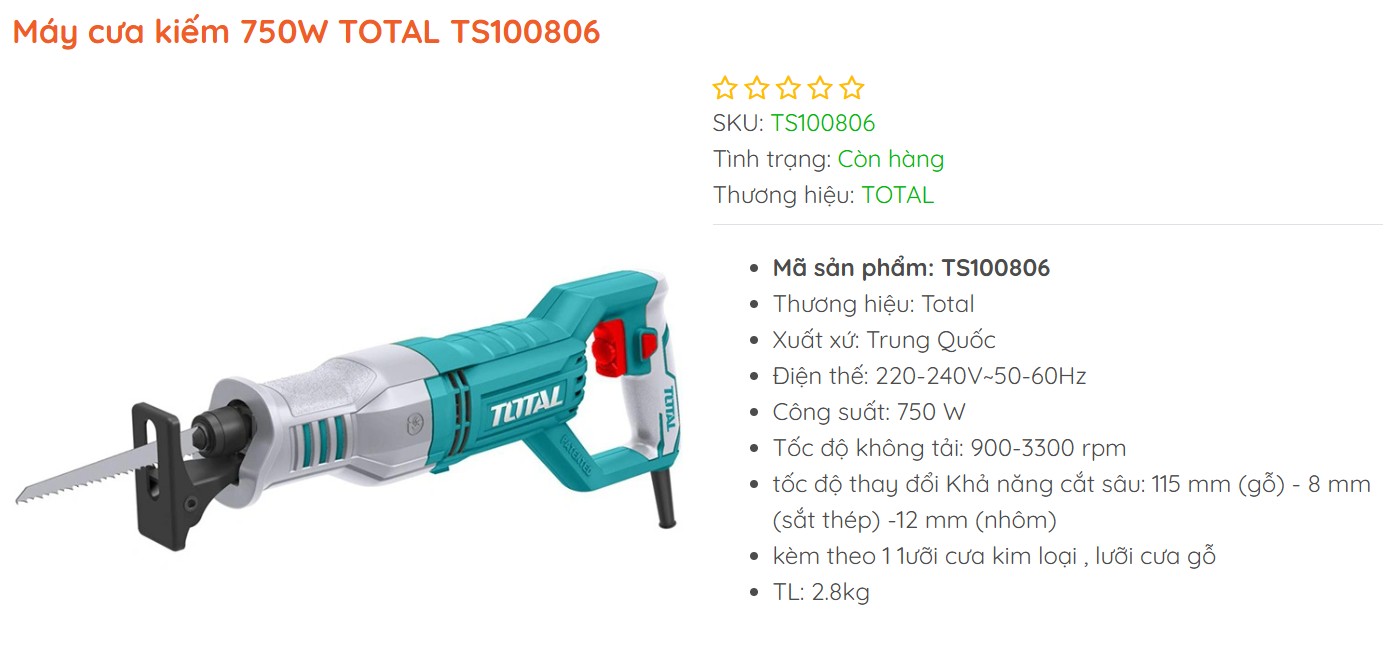Máy Cưa Kiếm Total TS100806 750W