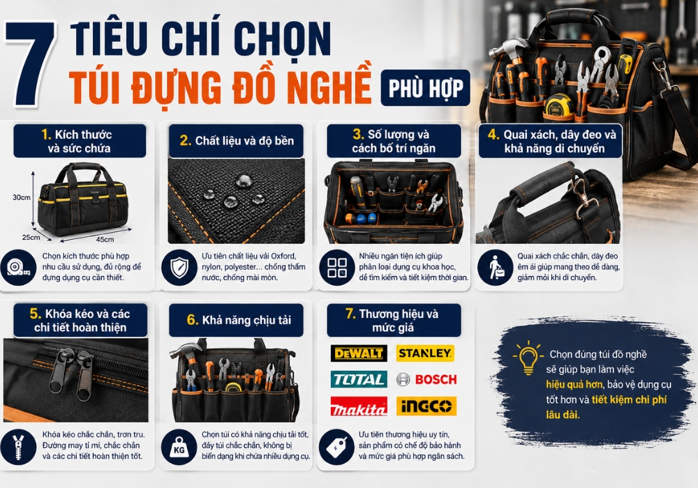 7 Tiêu chí chọn mua túi dụng cụ