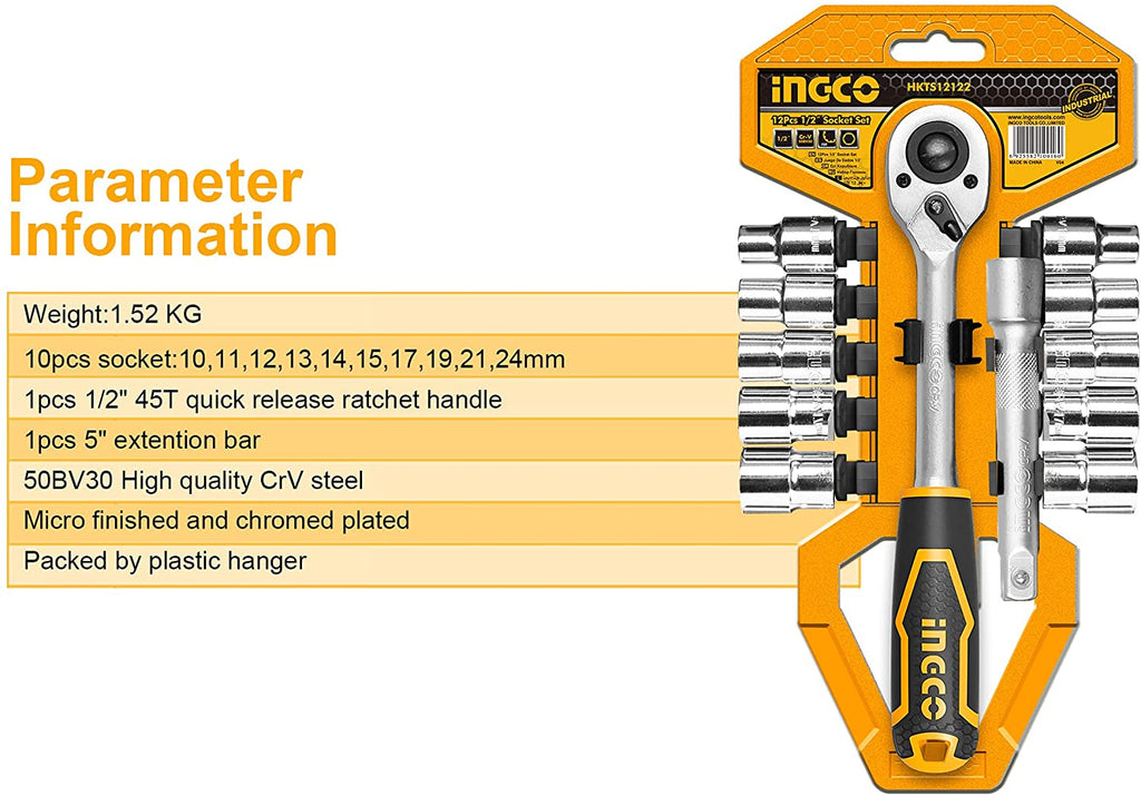 Bộ 12 đầu tuýp 1/2" INGCO HKTS12122