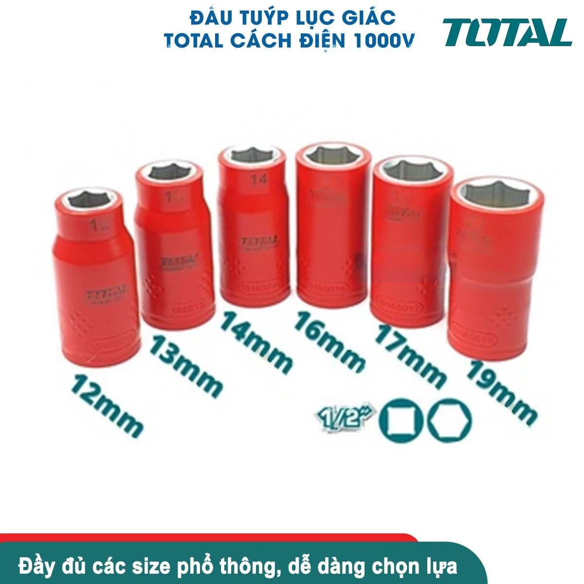 Đầu tuýp lục giác cách điện 1/2 inch TOTAL THIHAST12101