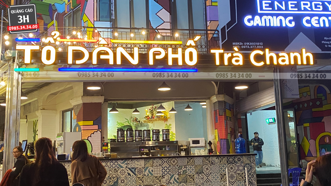 biển quảng cáo tiệm trà chanh có đèn sáng đẹp