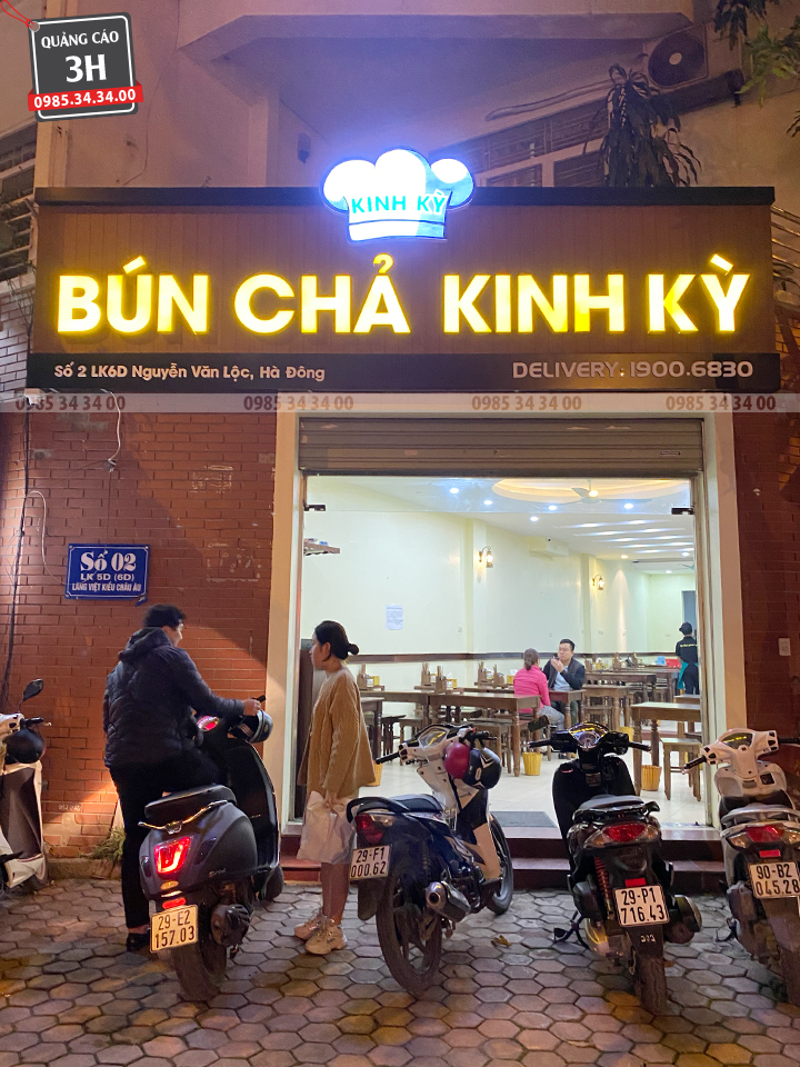 thi công biển quảng cáo bún chả nền âlu mặt chữ sáng đèn
