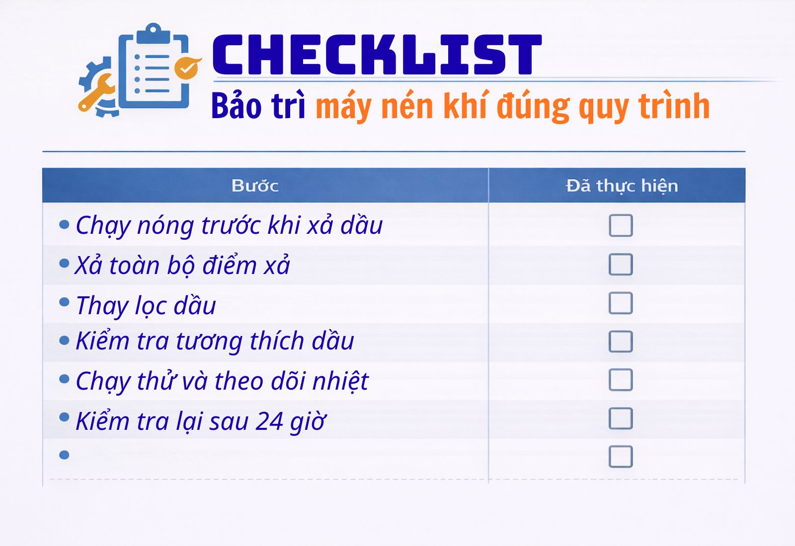 checklist quy trinh bao tri may nen khi dung ky thuat