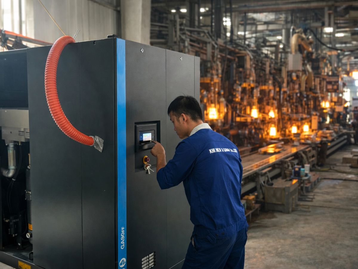 kỹ sư phân tích điều kiện vận hành trước khi quyết định dùng dầu thay thế máy nén khí
