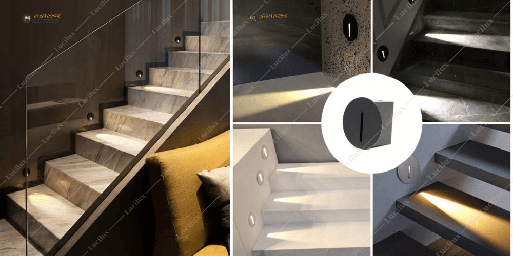 đèn rọi cầu thang tròn góc hẹp