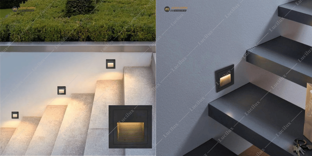 đèn rọi cầu thang vuông góc rộng