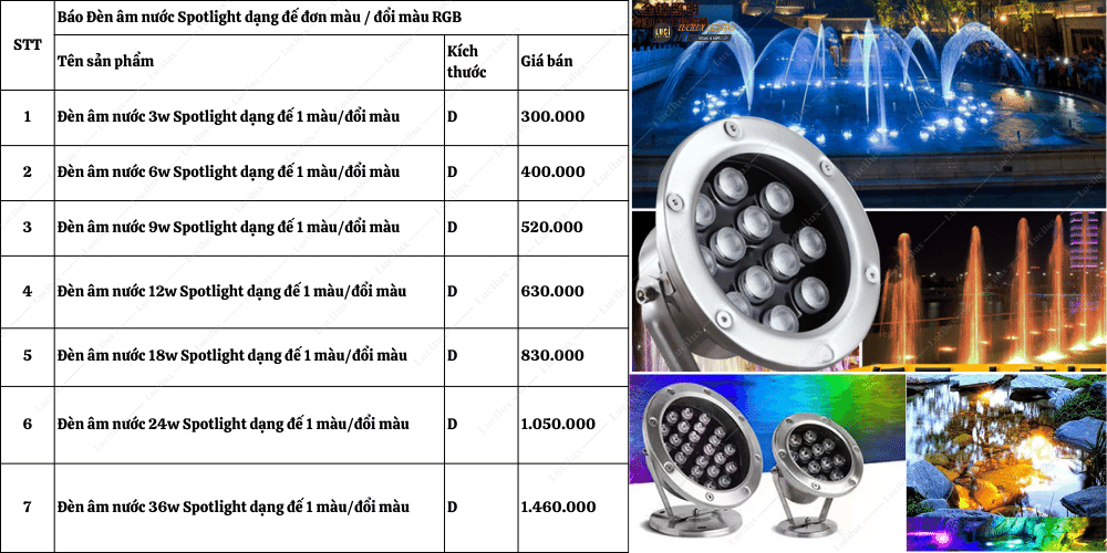 đèn âm nước chân đế 