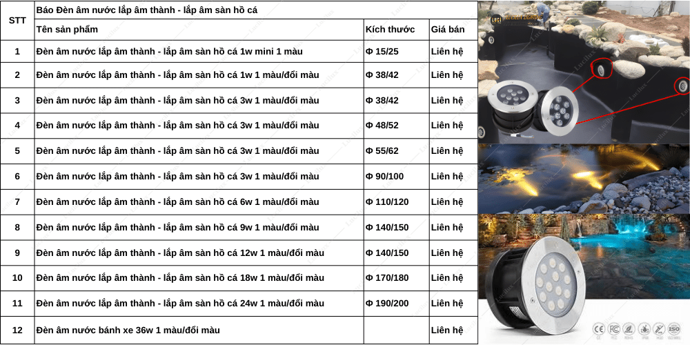 đèn âm nước lắp âm