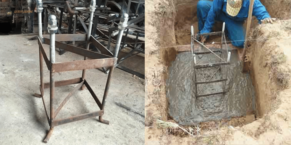 khung móng cột đèn sân vườn