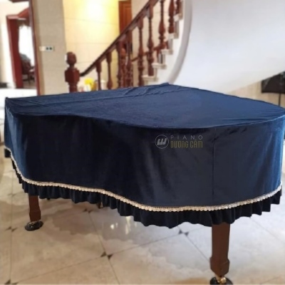 Khăn phủ đàn Grand piano xanh viền trắng