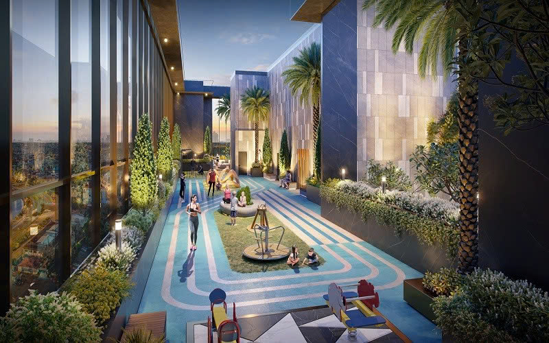 Hình ảnh: Mô phỏng thiết kế cho khu vực tập luyện thể thao ngoài trời gần khu chung cư mini của đô thị mới