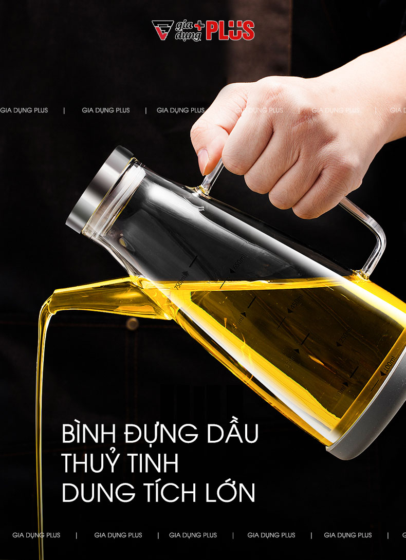 Bình Đựng Dầu Ăn Thuỷ Tinh Borosilicate Loại Lớn Có Vòi & Tay Cầm (550ML & 750ML) Cao Cấp | KUAKE