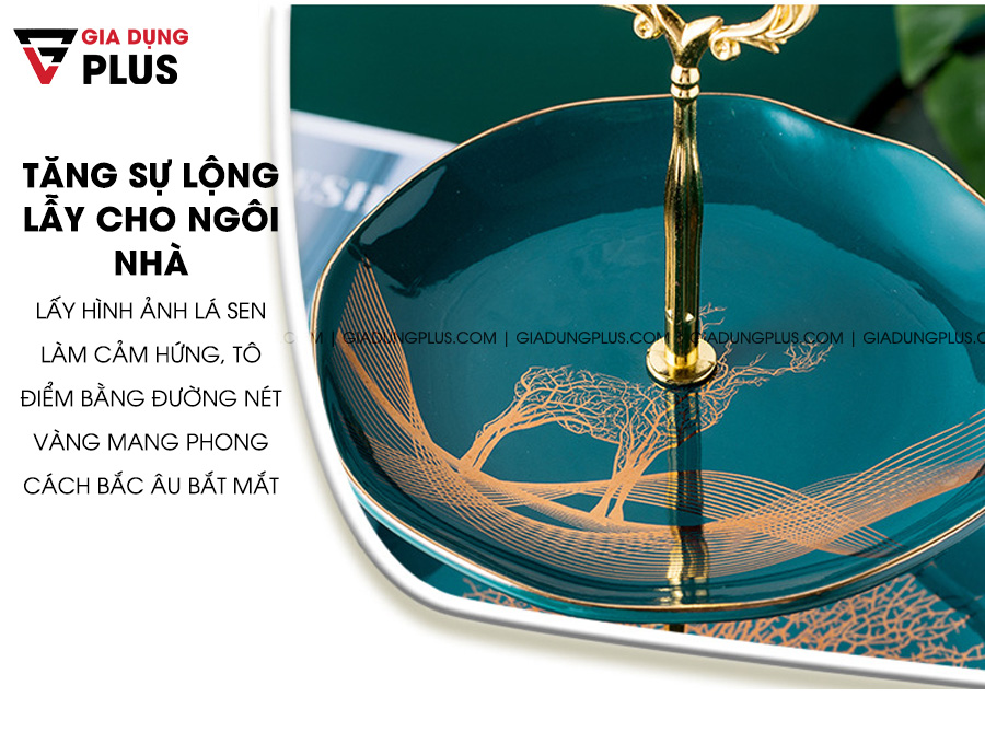 Đĩa đựng trái cây sứ, tiệp chỉ vàng tăng sự lộng lẫy cho ngôi nhà