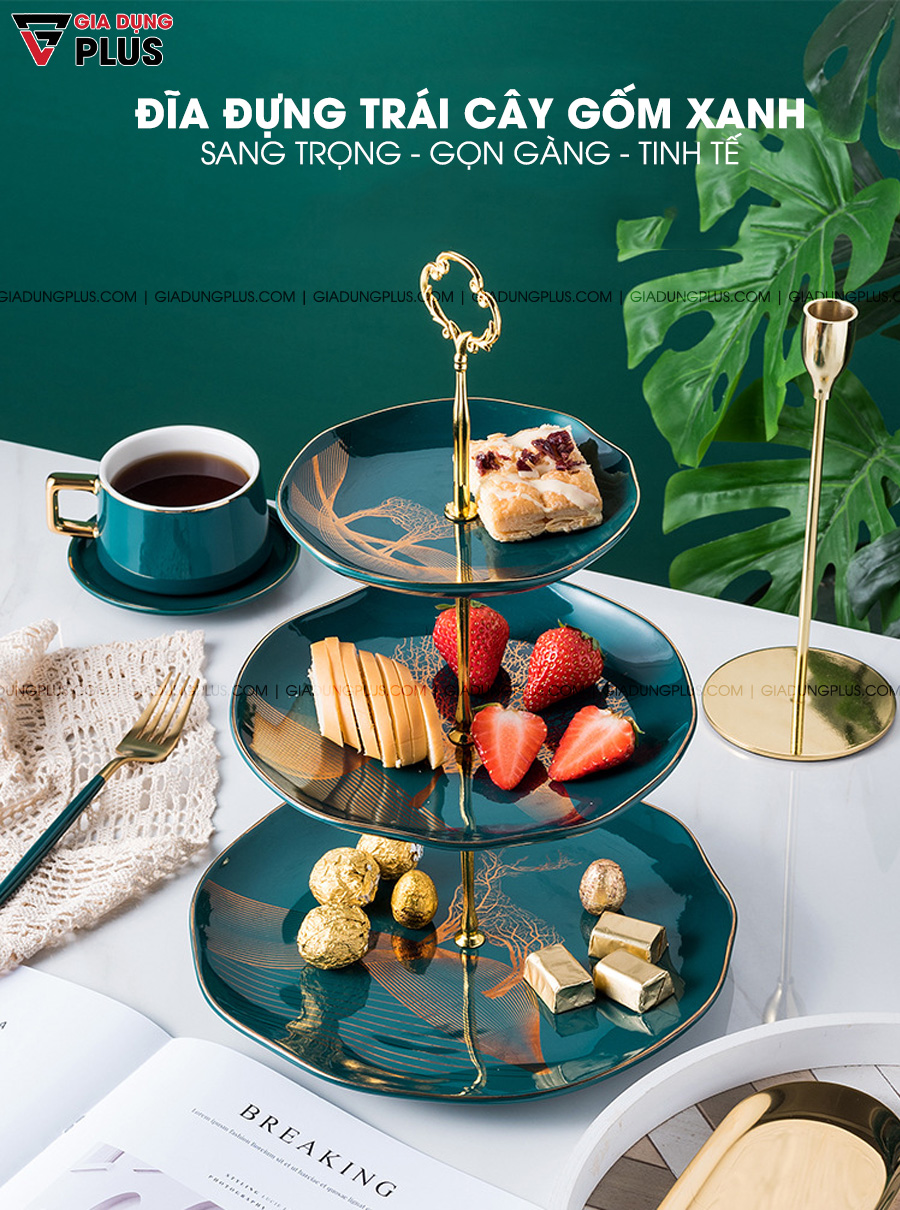 Đĩa đựng trái cây sứ, tiệp chỉ vàng là sản phẩm trong phòng khách và khách sạn