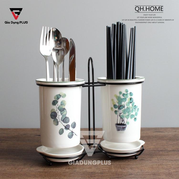 Ống đựng đũa muỗng sứ đặt bàn (màu trắng) Qianhuiju | Nhẹ nhàng và đơn giản