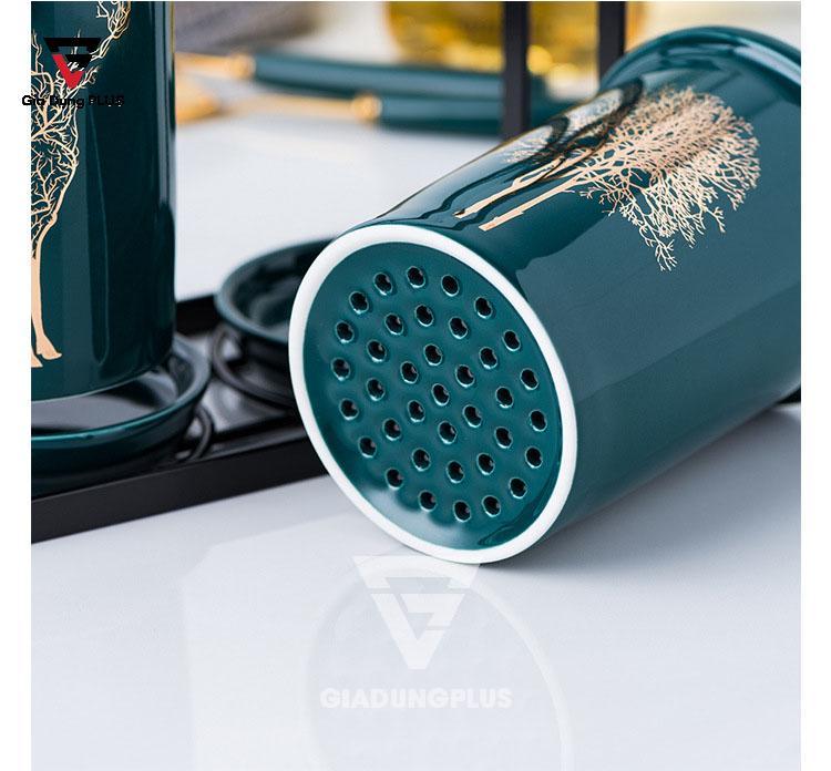 Bộ Ba Ống Đựng Đũa, Thìa Bằng Sứ Màu Xanh Ngọc Lục Bảo Đặt Bàn Cho Nhà Hàng, Phòng Bếp Sang Trọng & Cao Cấp | Phần đáy của sản phẩm