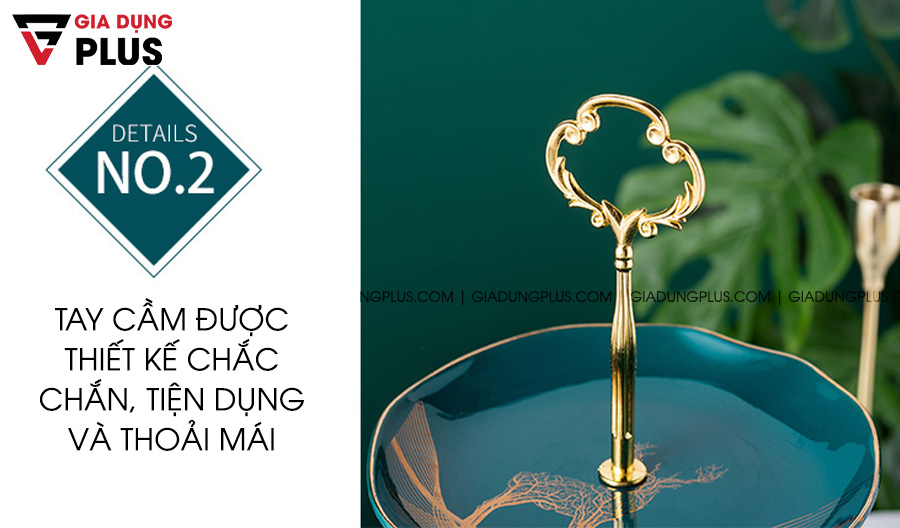 Đĩa đựng trái cây sứ, tiệp chỉ vàng có tây cầm thiết kế chắc chắn, thoải mái