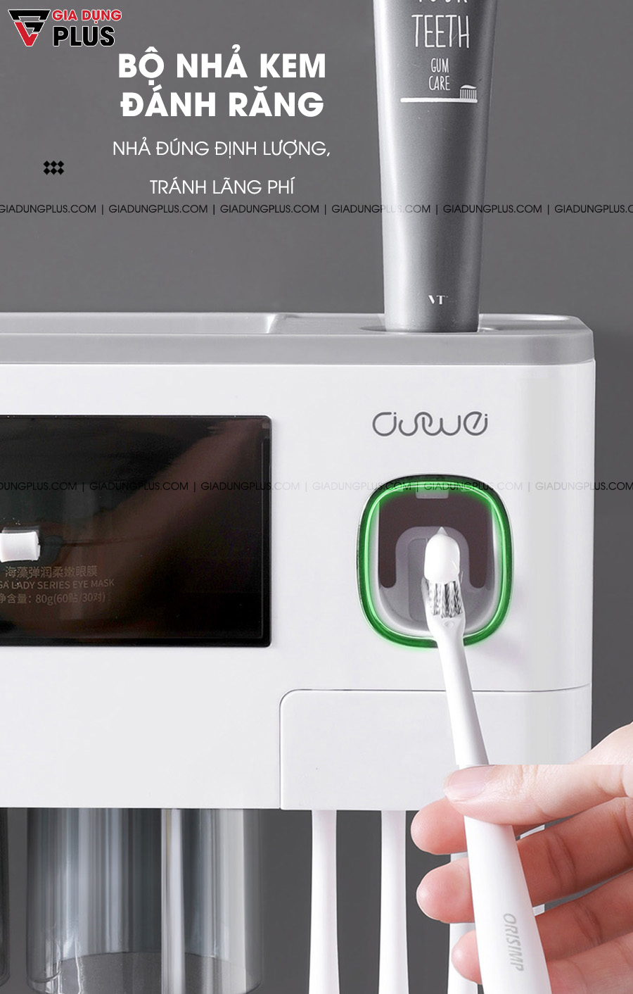 Kệ đa năng & Bộ nhả kem đánh răng kèm cốc dán tường tránh lãng phí kem đánh răng