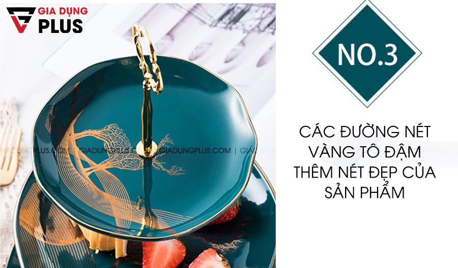 Đĩa đựng trái cây sứ, tiệp chỉ vàng có đường nét vàng tô đậm thêm sự trang nhã