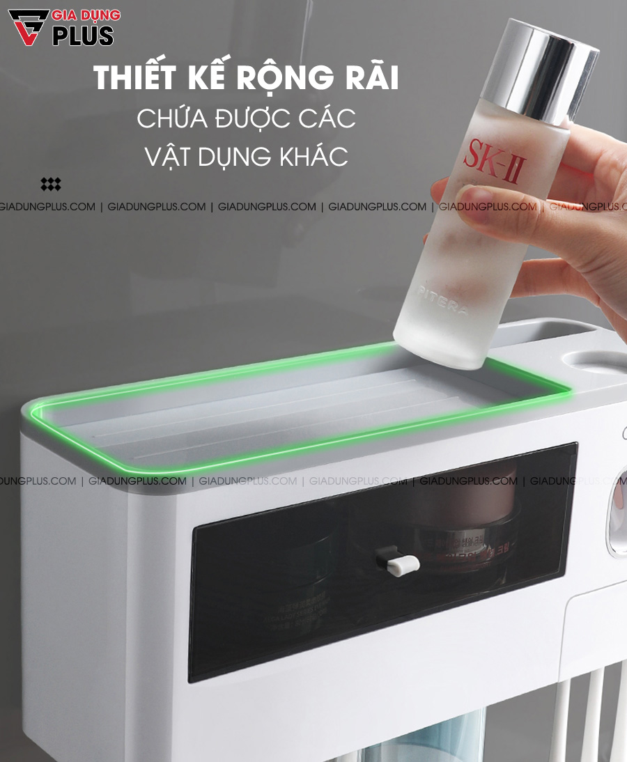 Kệ đa năng & Bộ nhả kem đánh răng kèm cốc dán tường thiết kế rộng rãi