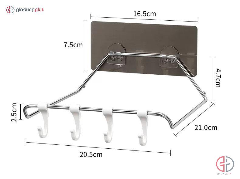 Kích thước của Giá treo thau chậu dán tường ShuangQing là 20.5cm x 21cm x 4.7cm (dài x rộng x cao)