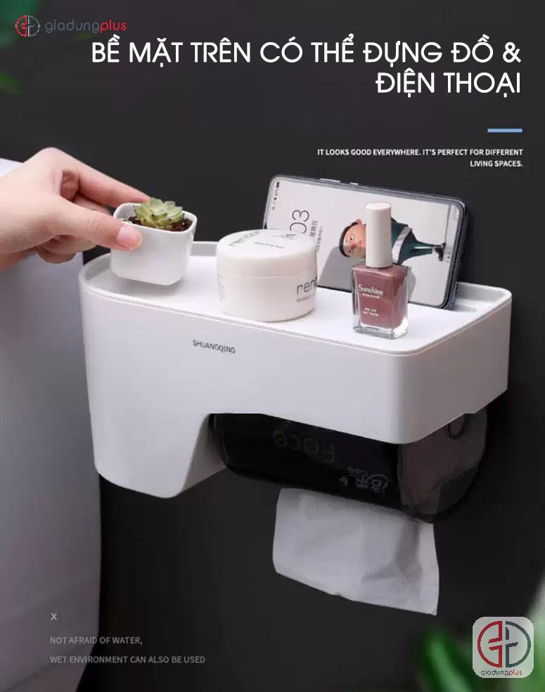 để mỹ phẩm,điện thoại và đồ trang trí lên kệ đựng giấy vệ sinh
