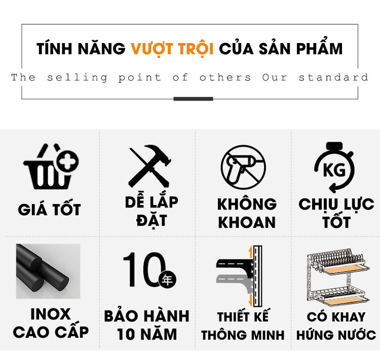 Kệ úp chén bát đĩa & ly cốc đặt bàn bằng INOX Tiggang | Các tính năng vượt trội của sản phẩm