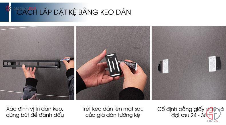 Cách lắp đặt của kệ giá đựng chén bát dán tường inox 304, sơn tĩnh điện bằng keo dán tường