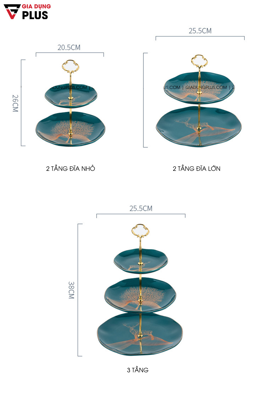 Đĩa đựng trái cây sứ, tiệp chỉ vàng có nhiều kích thước cho bạn lựa chọn