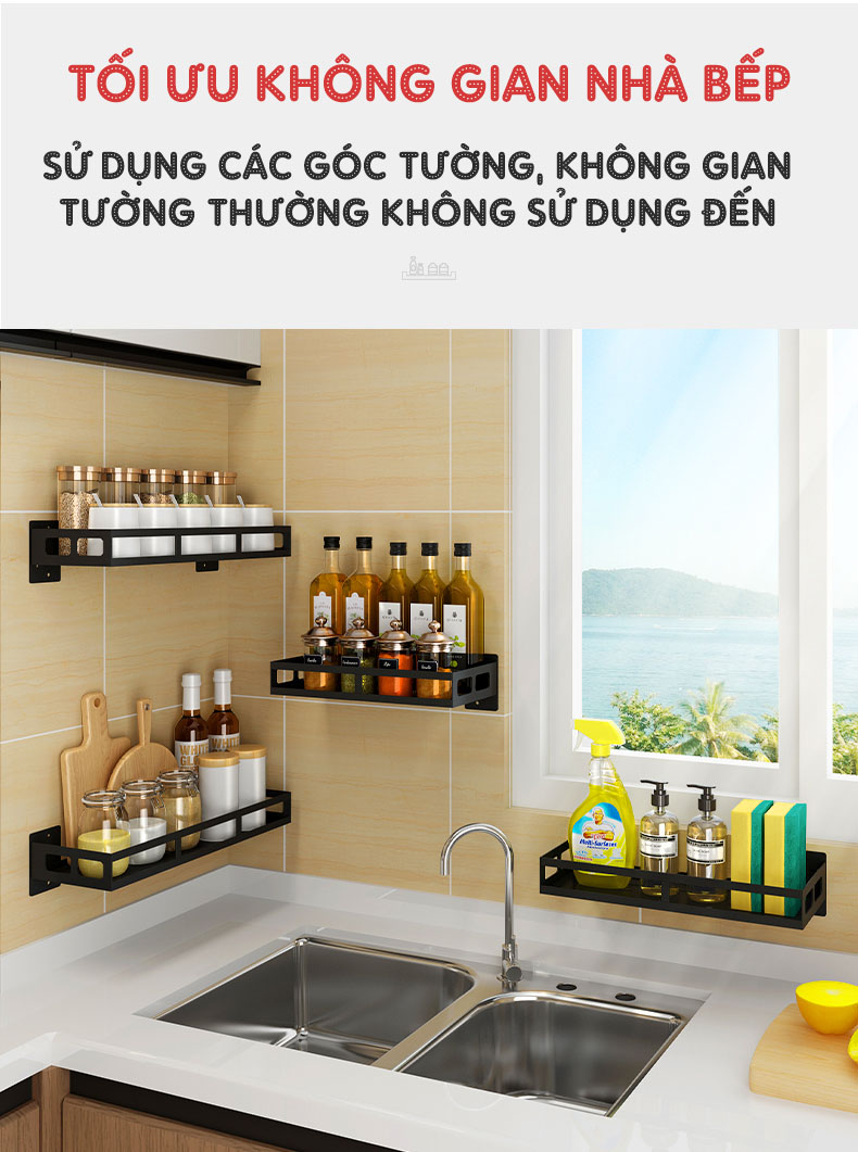 Kệ đựng gia vị, chai lọ treo tường (dán tường) thông minh INOX 304 | Tối ưu không gian các góc tường không được sử dụng đến