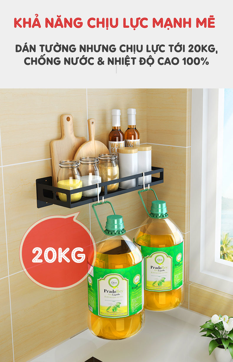 Kệ đựng gia vị, chai lọ treo tường (dán tường) thông minh INOX 304 | Khả năng chịu được trọng lượng tới 20kg mà không cần khoan tường